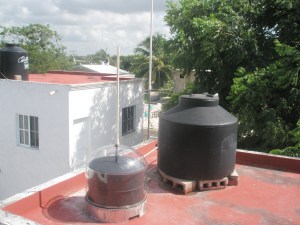 One of the initial versions of the solar water heater Grynboiler in a field test