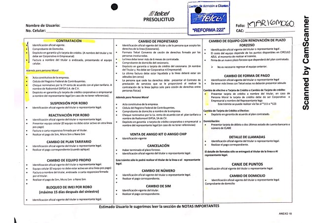 formato de presolicitud de telcel mexico - burocracia privada absurda