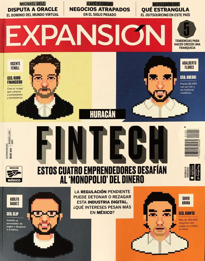 Portada revista Expansion sobre fintech en Mexico con Adolfo Babatz y Vicente Fenoll